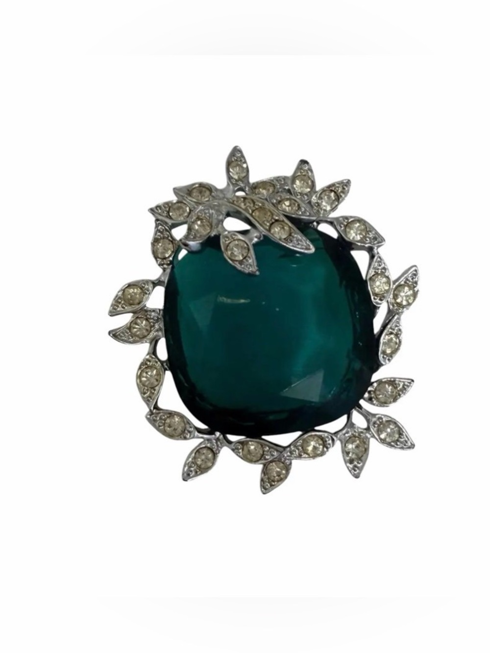 Vintage Sarah Coventry Deep Teal Green Crystal Leaf Wreath Brooch